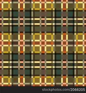 Seamless rectangular vector contrast pattern as a tartan plaid mainly in khaki, orange and brown colors with diagonal lines, texture for flannel shirt, plaid, clothes, blankets and other textile