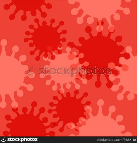 Seamless red background with coronaviruses. Vector illustration. Risk of infection with Chinese coronavirus.. Seamless red background with coronaviruses. Vector illustration.