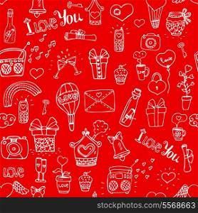 Seamless red icons love pattern vector illustration