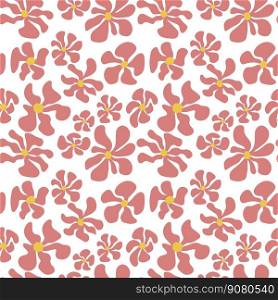 Seamless repeat pattern with flowers in matisse style on white background. Hand drawn fabric, gift wrap, wall art design.. Seamless repeat pattern with flowers in matisse style on white background. Hand drawn