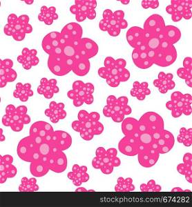 Seamless repeat pattern with pink flowers on white background. Hand drawn fabric, gift wrap, wall art design.Vector illustration. Seamless repeat pattern with pink flowers on white background.