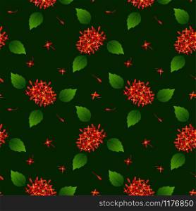 Seamless repeat pattern with red tropical flowers on dark background,design for fabric,textile,print or wrapping paper,vector illustration