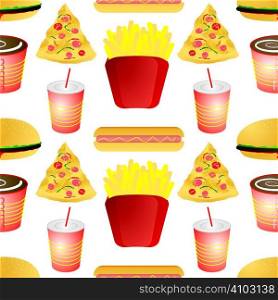 Seamless repeating fast food background illustration with drinks