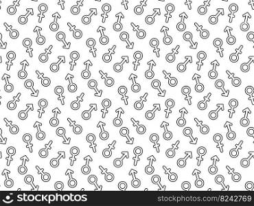 Seamless repeating pattern with male and female gender sign icon. The symbol of equality and gender relations. Abstract minimalistic modern wallpaper. Background vector illustration. Seamless repeating pattern with male and female gender sign icon. The symbol of equality and gender relations. Abstract minimalistic modern wallpaper. Background vector illustration.