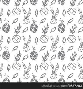 Seamless repeating pattern with triangle shapes and succulent plant pots. Cute and modern Scandinavian style illustration, perfect for wall art, wrapping paper.. Seamless repeating pattern with triangle shapes and succulent plant pots. Cute and modern Scandinavian style illustration, perfect for wall art, wrapping paper