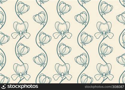 Seamless retro blue floral background, vector illustration. Seamless floral background