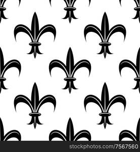 Seamless retro floral fleur-de-lis royal black lily pattern, isolated on white colored backdrop. For wallpaper, tiles and fabric design