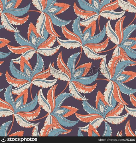 Seamless retro leaves background pattern. Decorative backdrop for fabric, textile, wall covering, wrapping paper, card, invitation, wallpaper, web design.