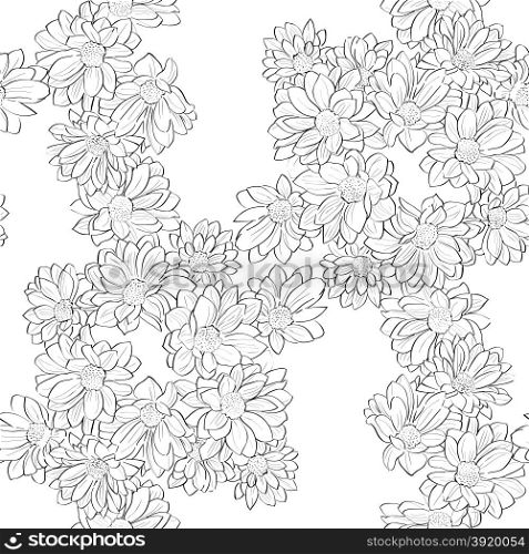 Seamless retro pattern with daisies drawing illustration over white