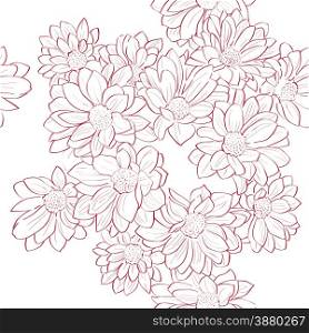 Seamless retro pattern with hand drawn daisies over white background