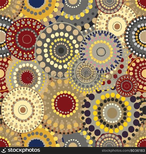 Seamless retro pattern with vivid colorful painted circles.Vintage retro vector ornament natural colored.. Seamless retro pattern with vivid colorful painted circles.