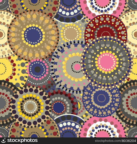 Seamless retro pattern with vivid colorful painted circles.Vintage retro vector ornament natural colored.. Seamless retro pattern with vivid colorful painted circles.