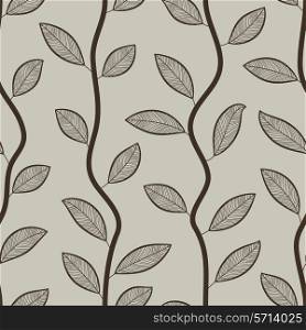 Seamless retro styled brown leaves vector wallpaper pattern.