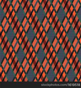 Seamless rhombic illustration pattern as a tartan plaid mainly in muted grey and orange hues with green lines, texture for flannel shirt, plaid, tablecloths, clothes, blankets and other textile