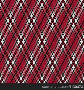 Seamless rhombic illustration pattern as a tartan plaid mainly in red, grey and brown colors with seeming transparency effect