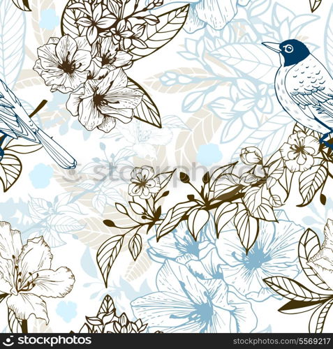 Seamless romantic background with bird vector illustration