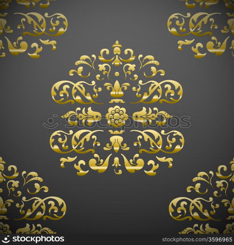 Seamless royal floral pattern: gold on gray