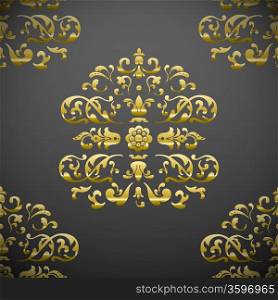 Seamless royal floral pattern: gold on gray