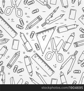 Seamless School Office Supplies Pattern. Thin line icon for web and mobile. Vector.