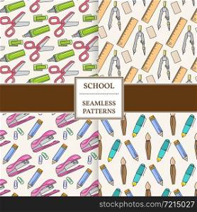 Seamless School or Office Supplies Pattern set. Thin line icon. Vector illustration for web and mobile, modern minimalistic flat design.