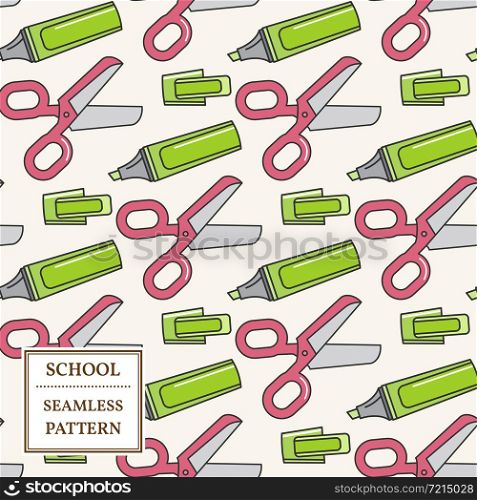 Seamless School or Office Supplies Pattern. Thin line icon. Vector illustration for web and mobile, modern minimalistic flat design.