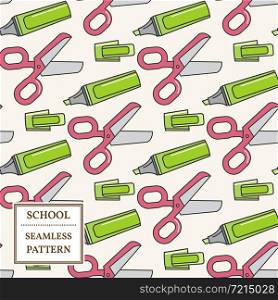 Seamless School or Office Supplies Pattern. Thin line icon. Vector illustration for web and mobile, modern minimalistic flat design.