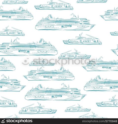 Seamless sea hand drawn pattern with ships.. Seamless sea hand drawn pattern with ships