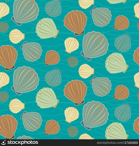 Seamless sealife vector pattern with shells. Seamless sealife vector pattern