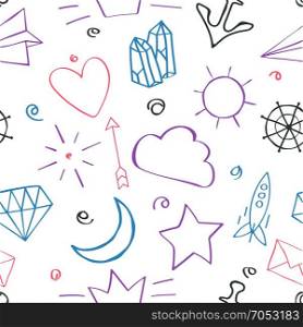 Seamless. Seamless Pattern with Doodles elements. Hand Drawn Vector illustration.
