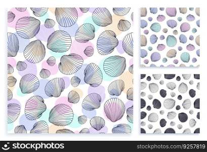 Seamless set pattern of hand drawn seashells Vector Image