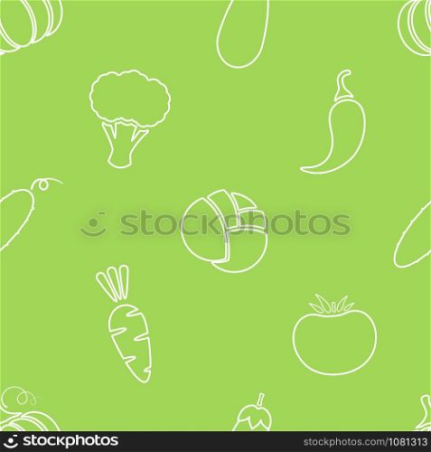 Seamless silhouette vegetable background vector flat illustration. Fresh food background in green and white colors with line vegetable seamless element for healthy diet decor or vegan fabric print.. Seamless silhouette vegetable background design