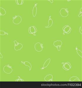 Seamless silhouette vegetable pattern vector flat illustration. Fresh food pattern in green and white colors with line small vegetable seamless element for healthy vegetarian menu or fabric print. Seamless silhouette vegetable pattern illustration