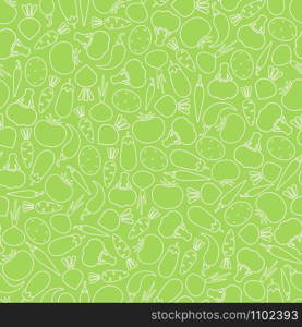 Seamless silhouette vegetable pattern vector flat illustration. Modern seamless texture pattern design with harvest contour vegetable in white, green color for healthy diet decor or vintage wallpaper. Seamless silhouette vegetable pattern vector