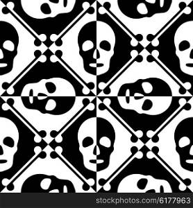 Seamless Skull and Square Pattern. Abstract Black and White Background. Vector Regular Texture. Seamless Skull and Square Pattern