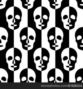 Seamless Skull and Stripe Pattern. Abstract Black and White Background. Vector Regular Texture. Seamless Skull and Stripe Pattern