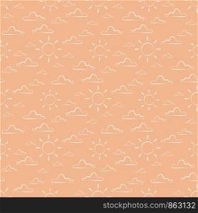 Seamless sky style pattern with clouds and sun. Vector illustration set seamless sky style pattern with clouds and sun of white outline on a colored background. Creative vector background