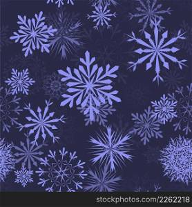 Seamless snowflakes background for winter and christmas theme. Very peri modern color. Vector Illustration.