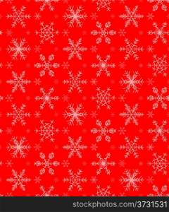 Seamless snowflakes pattern on the red background