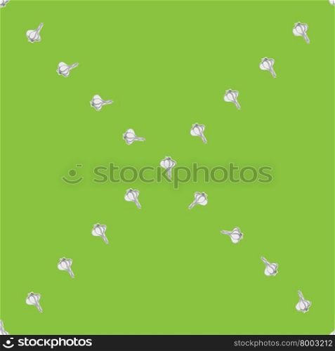 Seamless sparse pattern with garlic, X letter shape illustration over a green background