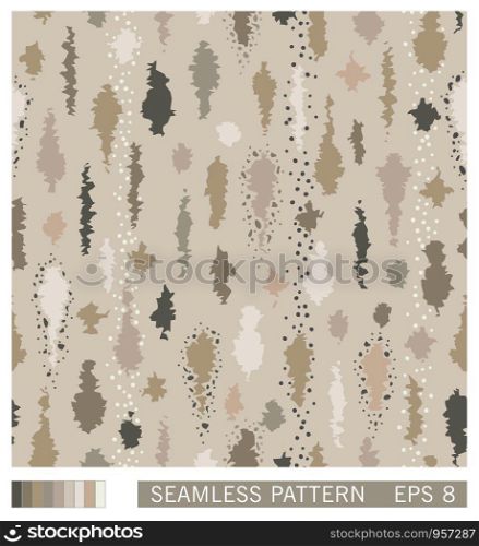 Seamless spotted pattern. Vector colored grunge strokes and smudges. Painterly texture with tribal motifs.. Seamless spotted pattern with tribal motifs.