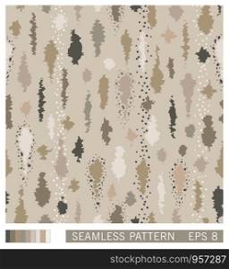 Seamless spotted pattern. Vector colored grunge strokes and smudges. Painterly texture with tribal motifs.. Seamless spotted pattern with tribal motifs.