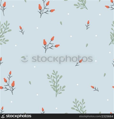 Seamless spring flower with wild flora on blue background, Vector illustration Repeat pattern Vintage cute floral for wrapping,textile,wallpaper or fabric concept
