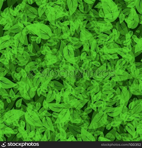 Seamless Spring Green Leaves Background. Silhouettes of Leaves. Summer Floral Texture. Seamless Spring Green Leaves Background