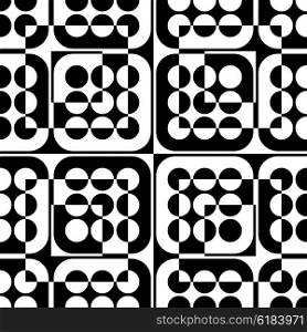 Seamless Square and Circle Pattern. Abstract Black and White Background. Vector Regular Texture. Seamless Square and Circle Pattern