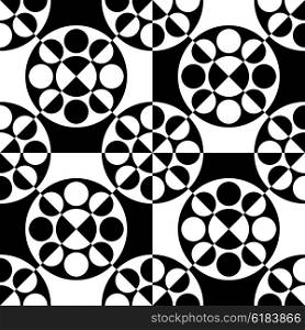 Seamless Square, Triangle and Circle Pattern. Abstract Black and White Background. Vector Regular Texture