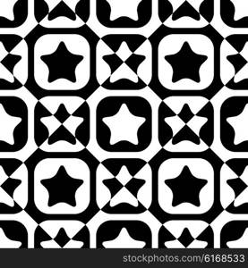 Seamless Star and Square Pattern. Abstract Black and White Background. Vector Regular Texture. Seamless Star and Square Pattern