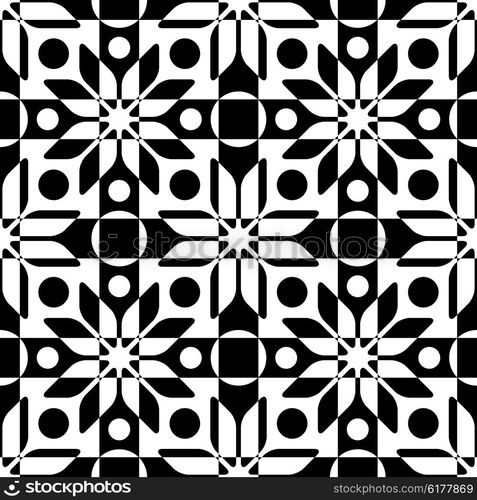 Seamless Star, Circle and Square Pattern. Abstract Black and White