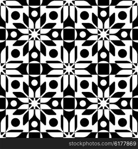 Seamless Star, Circle and Square Pattern. Abstract Black and White Background. Vector Regular Texture