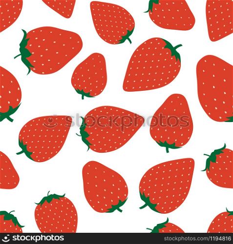 Seamless strawberry pattern. Sweet berry on a white background. Vector kids book cover illustration. Red wallpapers print