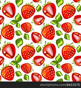 Seamless strawberry pattern with leaves on white background. Seamless pattern of strawberries